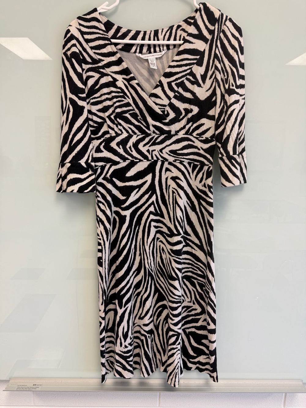 Diane Von Furstenberg Black and White Zebra Wrap-Style Long Sleeve Dress